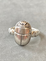 Load image into Gallery viewer, Art Deco Scarab Ring, Egyptain revival, sterling silver
