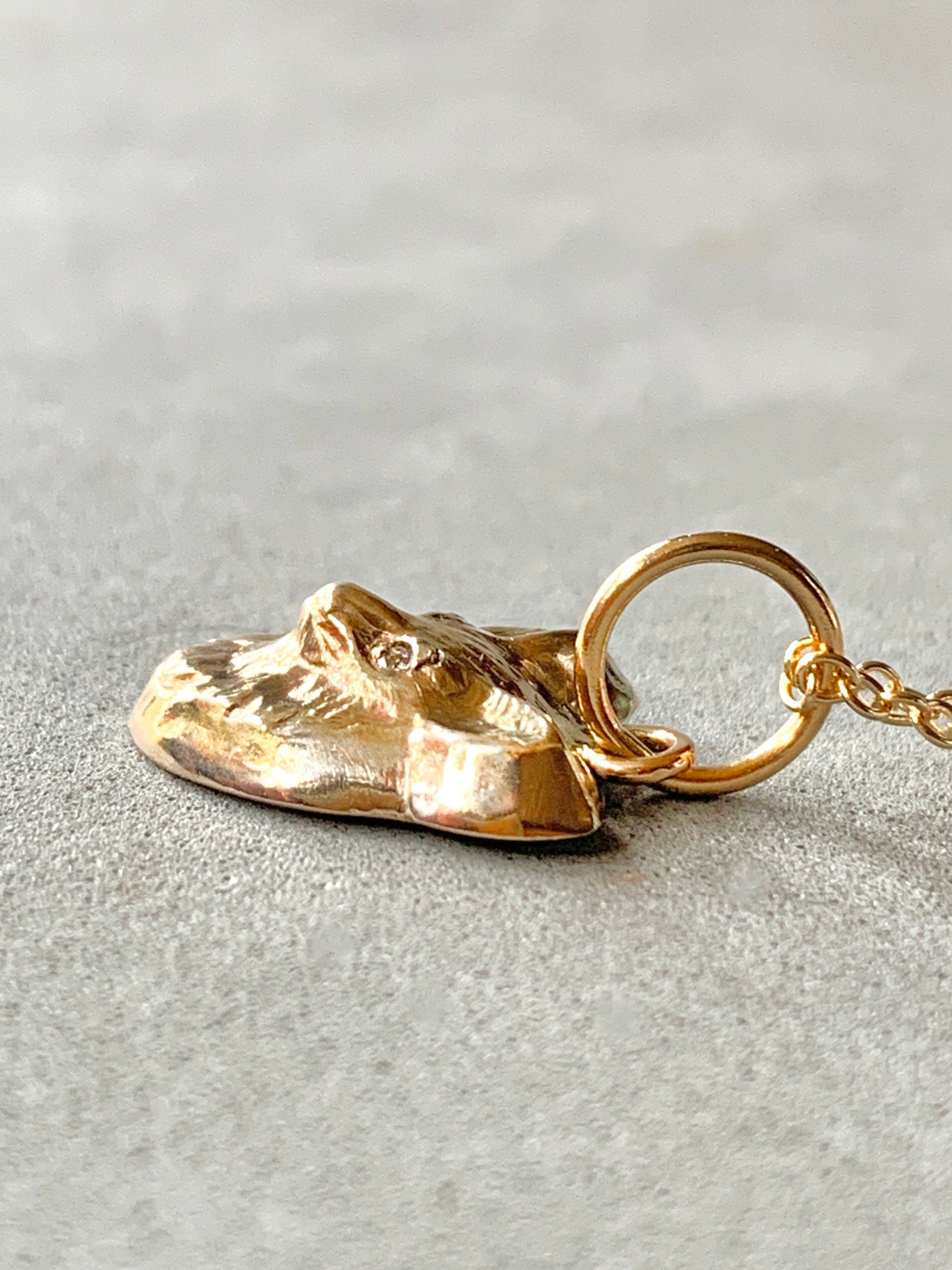 Gold Fox Charm with Diamond Eyes, 10K
