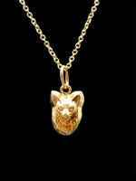 Load image into Gallery viewer, 14K Gold fox head charm pendant with diamond eyes. Tiny fox gold charm.
