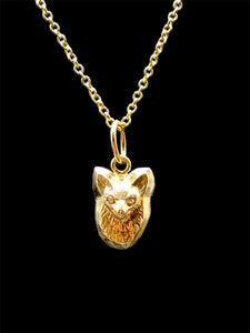 14K Gold fox head charm pendant with diamond eyes. Tiny fox gold charm.