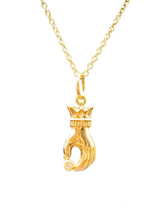 14K Gold Hand Charm with Diamond, Victorian Hand, gold charm