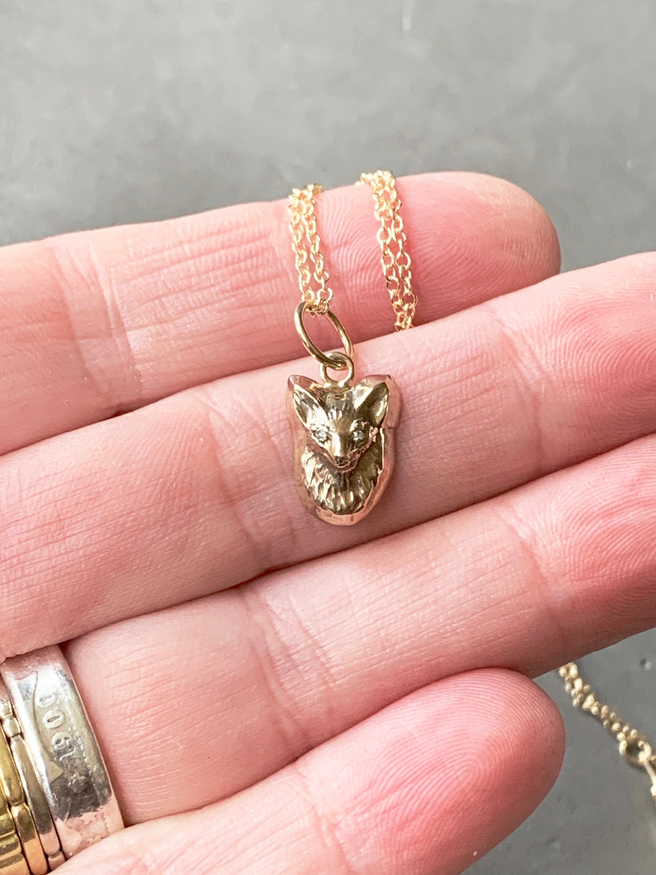 Gold Fox Charm with Diamond Eyes, 10K