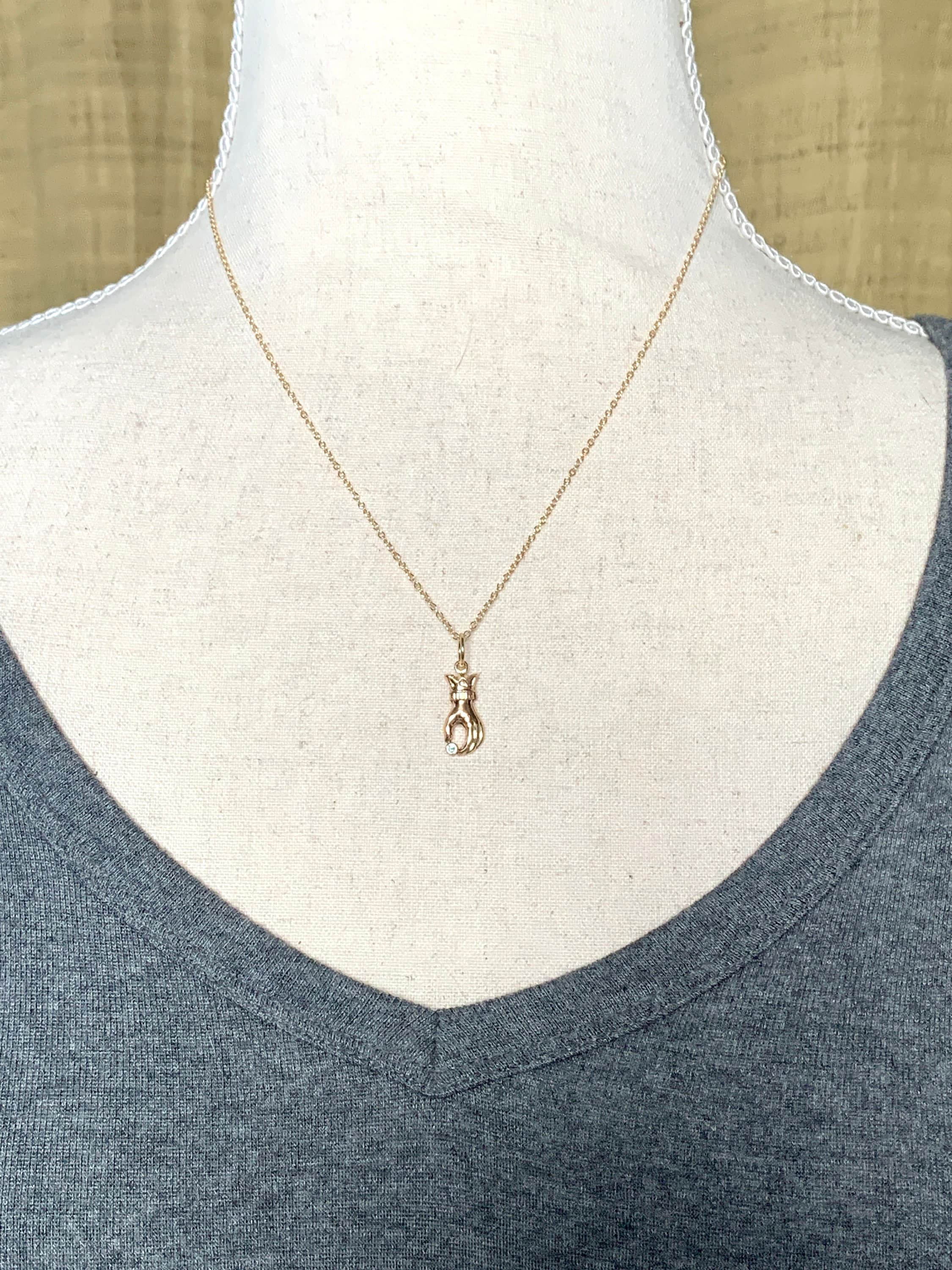 14K Gold Hand Charm with Diamond, Victorian Hand, gold charm