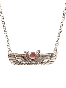 Winged Cobra with Pink Tourmaline pendant, sterling silver, Egyptian Wadjet