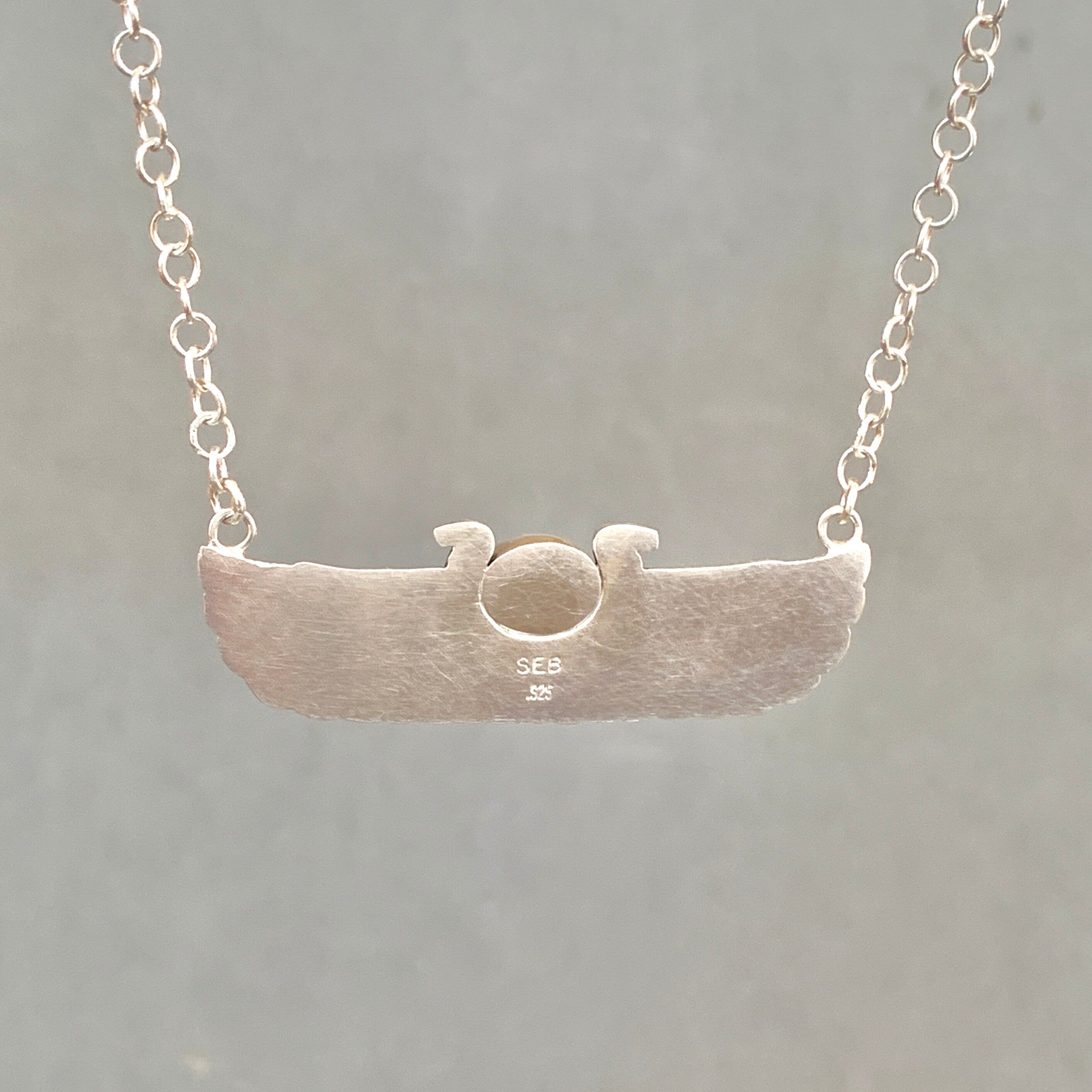 Winged Cobra with Pink Tourmaline pendant, sterling silver, Egyptian Wadjet