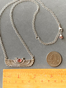 Winged Cobra with Pink Tourmaline pendant, sterling silver, Egyptian Wadjet