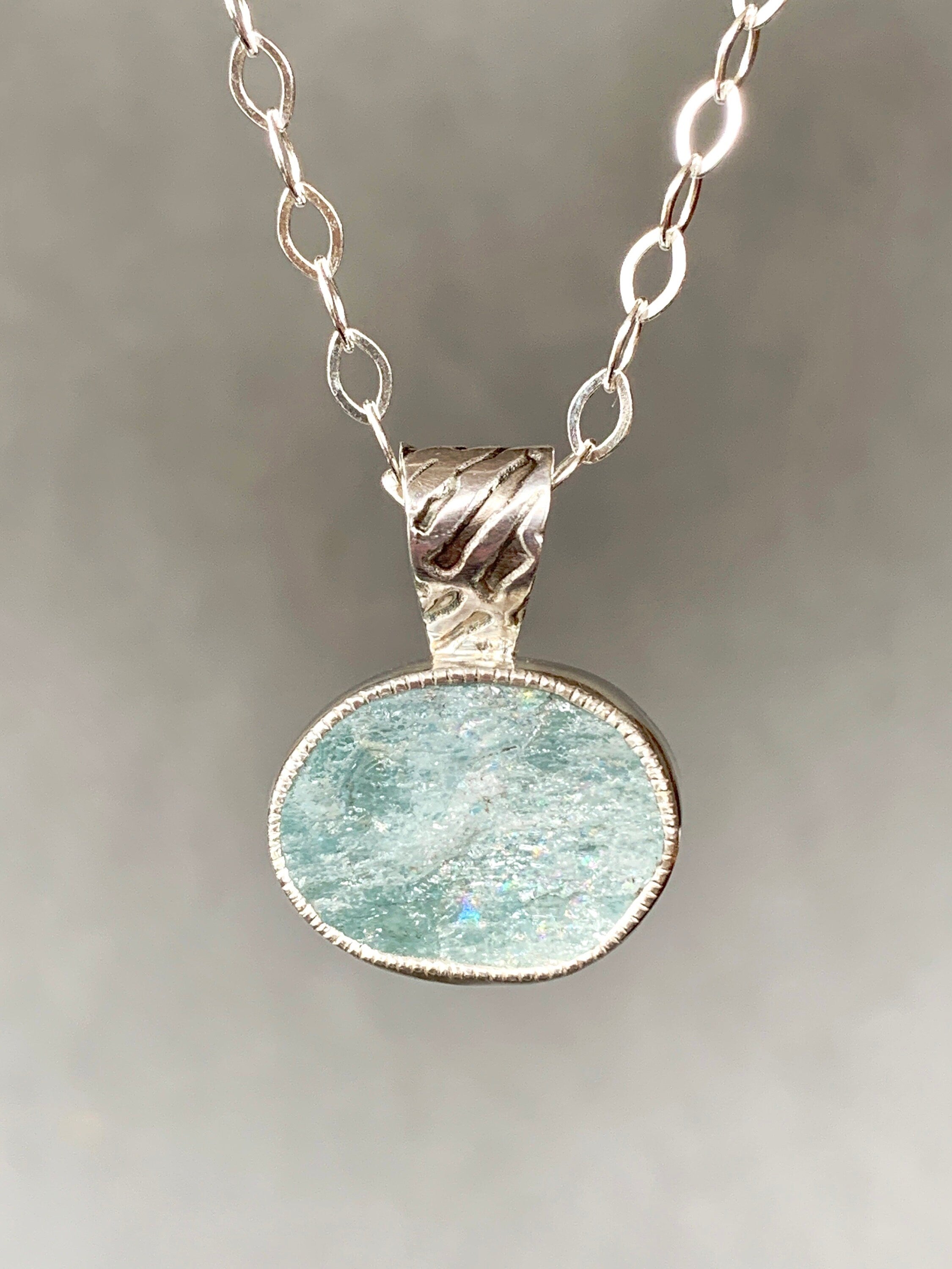 Natural Aquamarine Pendant in Sterling Silver, raw stone, birthstone
