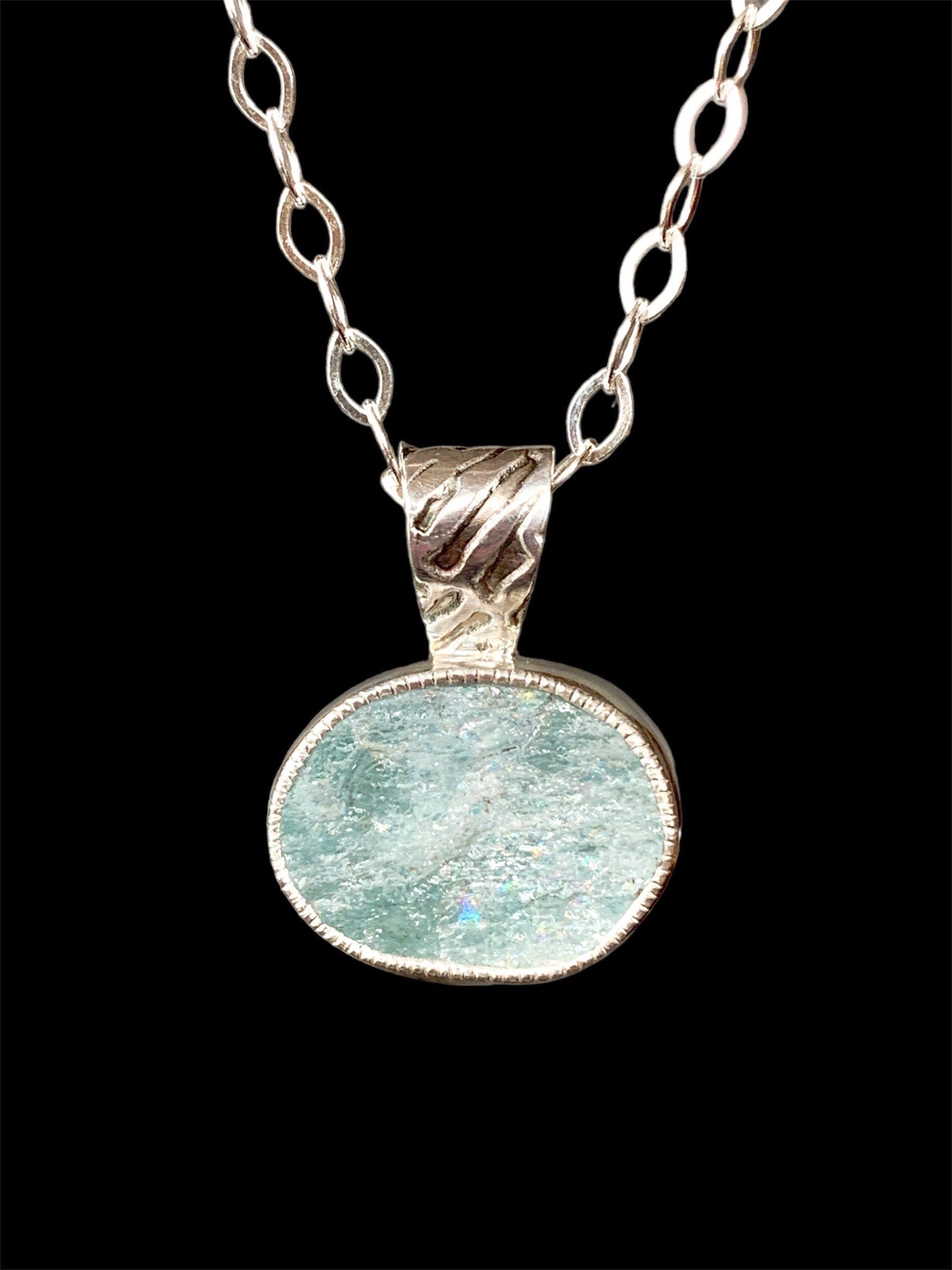 Natural Aquamarine Pendant in Sterling Silver, raw stone, birthstone