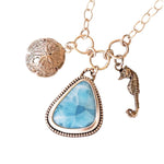 Load image into Gallery viewer, Larimar Charm Necklace, Seahorse, Sand Dollar, sterling silver

