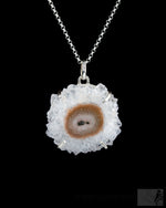 Load image into Gallery viewer, Snowflake White Quartz Pendant. Round natural crystal pendant set in sterling silver.
