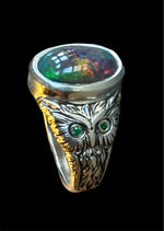 Load image into Gallery viewer, Owl Ring with Opal and Emeralds
