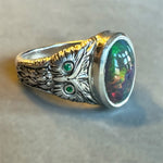 Load image into Gallery viewer, Owl Ring with Opal and Emeralds
