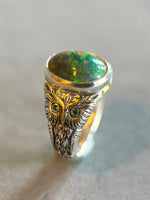Load image into Gallery viewer, Owl Ring with Opal and Emeralds

