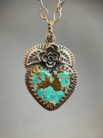 Load image into Gallery viewer, Turquoise Heart Pendant, succulents, leaves, silver
