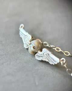 Pearl Winged Skull Pendant in Sterling Silver