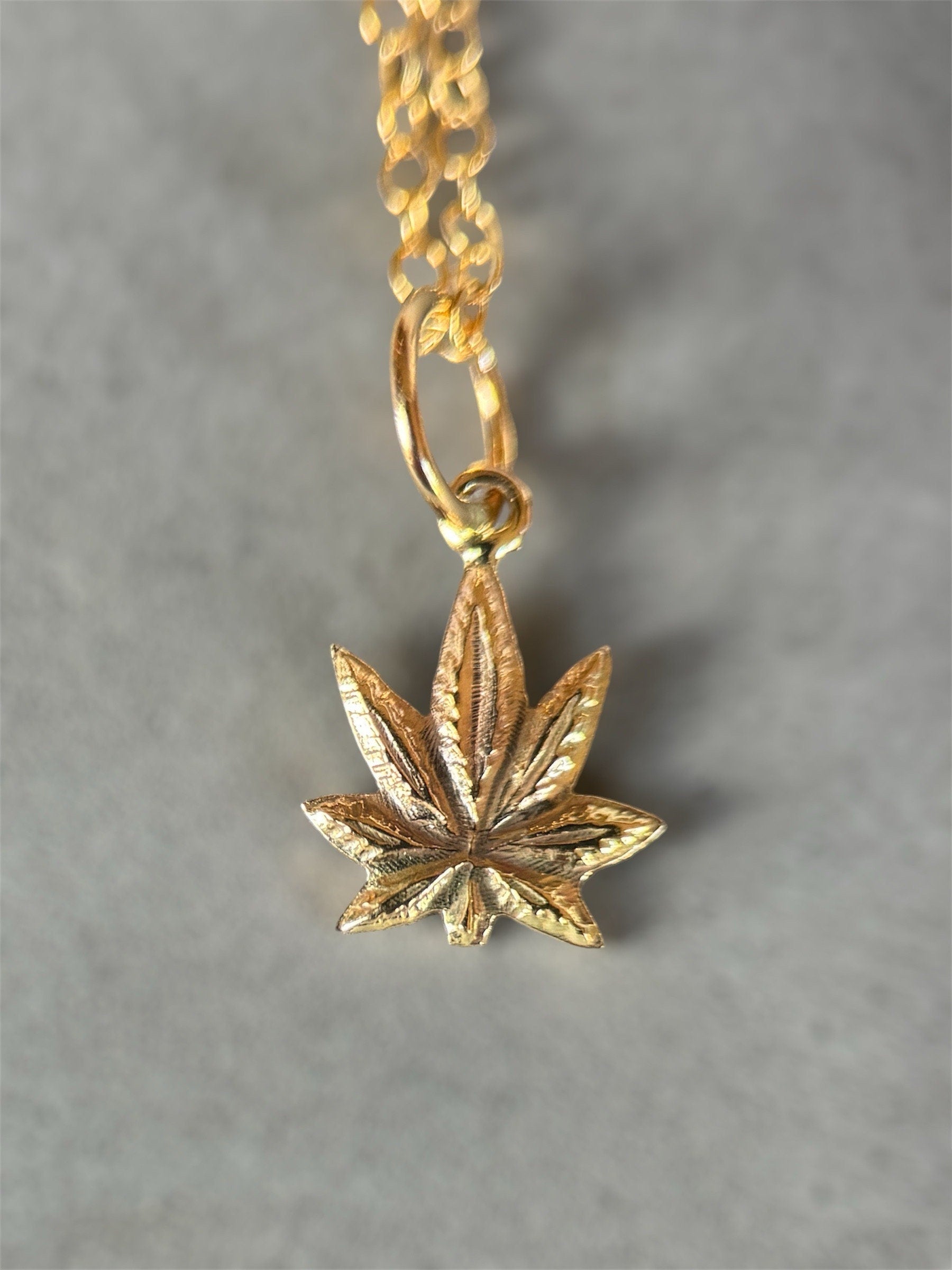 14K Gold Pot Leaf Charm