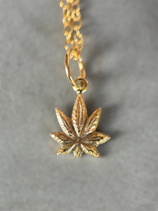 14K Gold Pot Leaf Charm