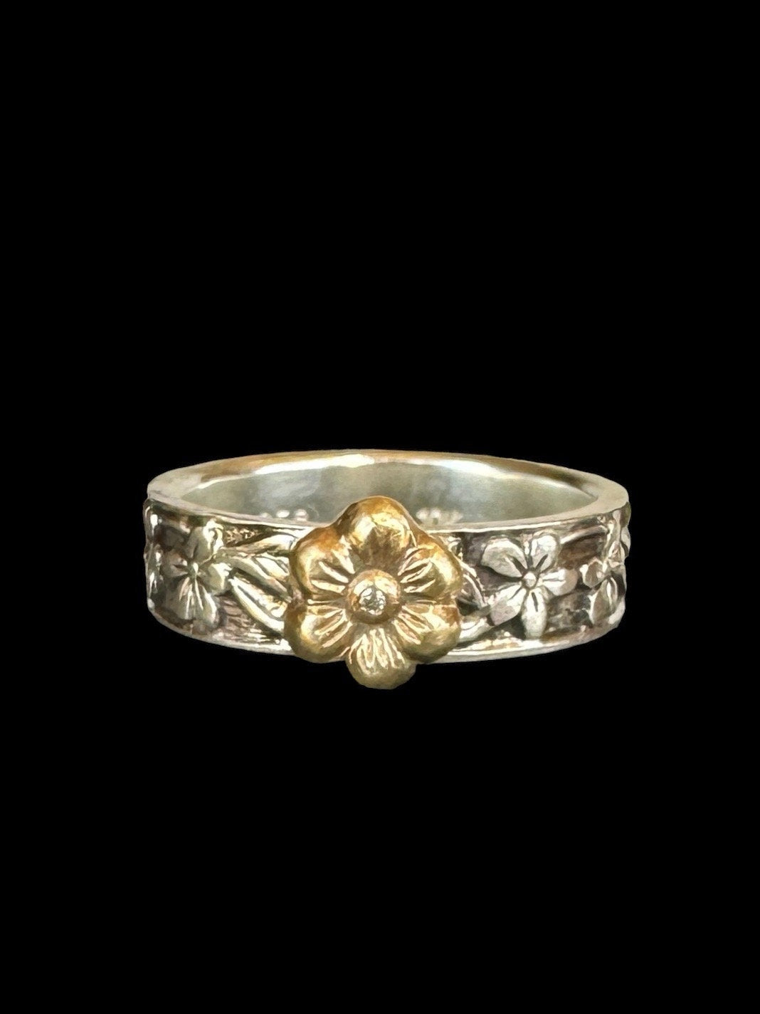 Flower Band with 10K Gold Flower, Moissainte, and Sterling silver