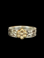 Load image into Gallery viewer, Flower Band with 10K Gold Flower, Moissanite , and Sterling silver
