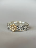 Load image into Gallery viewer, Flower Band with 10K Gold Flower, Moissainte, and Sterling silver
