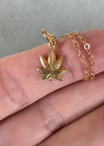 14K Gold Pot Leaf Charm