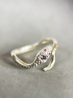 Load image into Gallery viewer, Snake Ring with Ruby Eyes and Spinel , serpent, sterling silver
