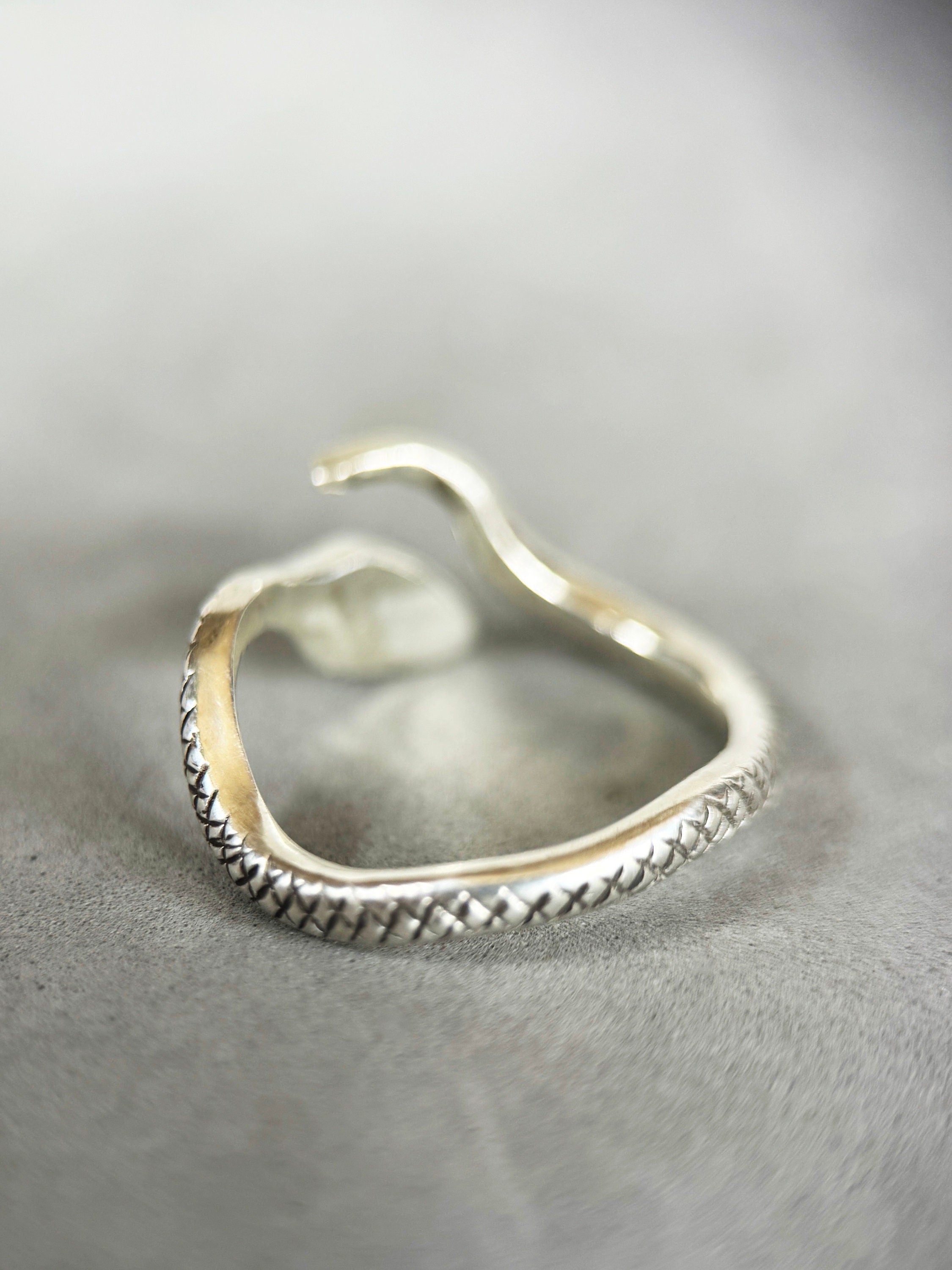Snake Ring with Ruby Eyes and Spinel , serpent, sterling silver