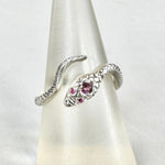 Load image into Gallery viewer, Snake Ring with Ruby Eyes and Spinel , serpent, sterling silver
