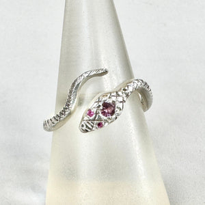 Snake Ring with Ruby Eyes and Spinel , serpent, sterling silver
