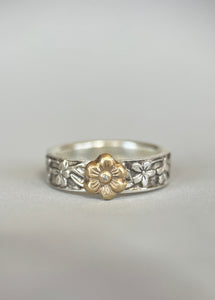 Flower Band with 10K Gold Flower, Moissainte, and Sterling silver