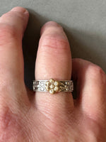Load image into Gallery viewer, Flower Band with 10K Gold Flower, Moissanite , and Sterling silver
