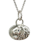 Load image into Gallery viewer, Roaring Lion Pendant with Blue Sapphire, sterling silver
