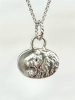 Load image into Gallery viewer, Roaring Lion Pendant with Blue Sapphire, sterling silver
