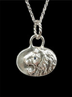 Load image into Gallery viewer, Roaring Lion Pendant with Blue Sapphire, sterling silver
