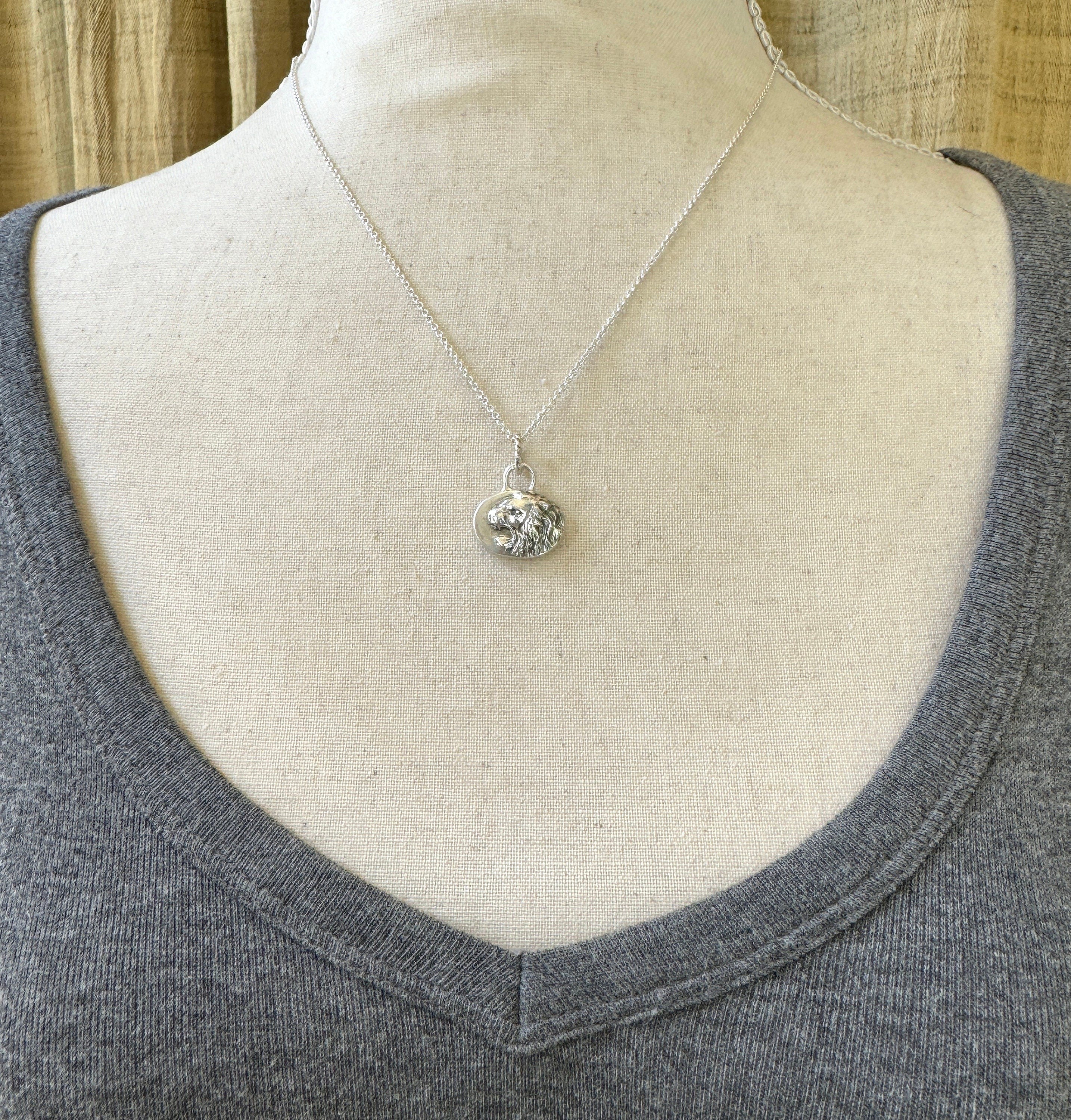 Roaring Lion Pendant with Blue Sapphire, sterling silver