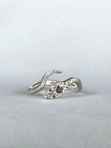 Snake Ring with Ruby Eyes and Spinel , serpent, sterling silver