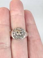 Load image into Gallery viewer, Lion Signet Ring with Black Diamond Eyes, sterling silver
