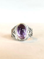 Load image into Gallery viewer, Amethyst Signet Ring With Birds and Flowers in Sterling Silver
