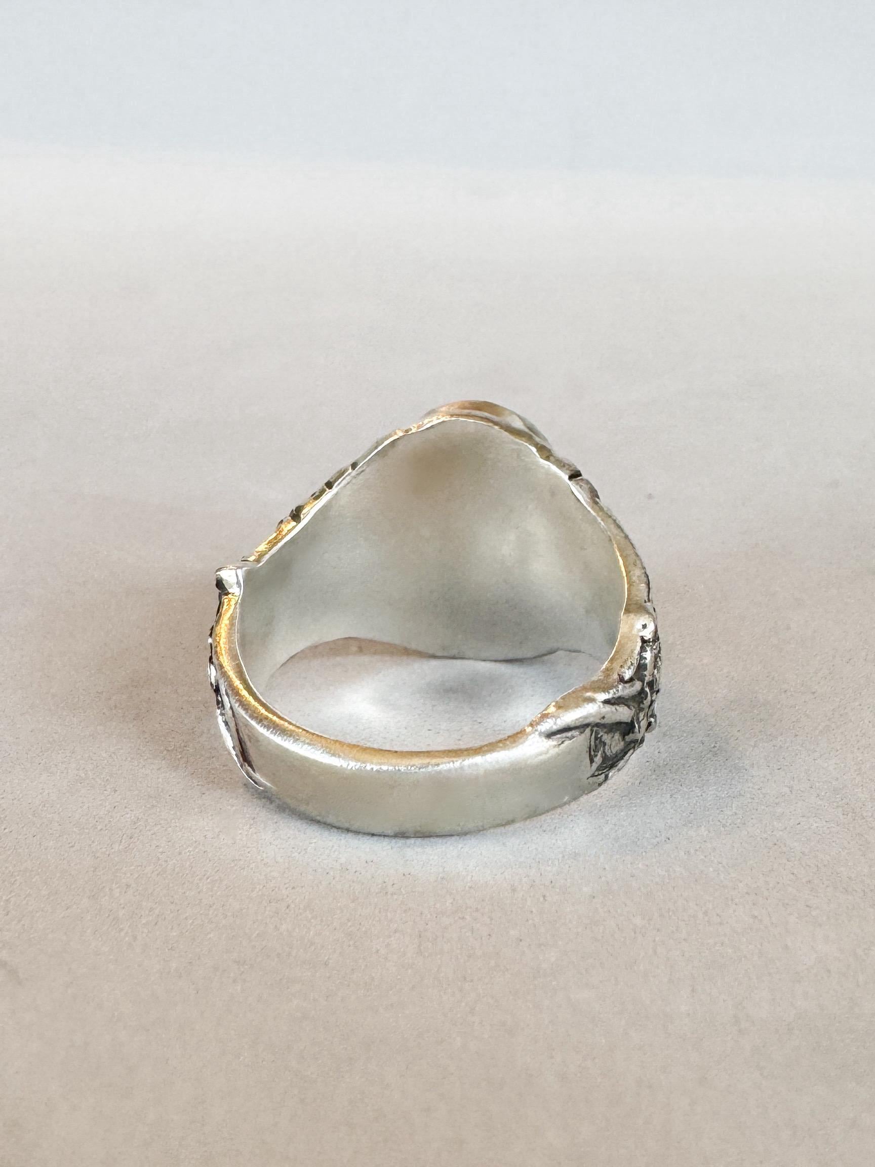 Amethyst Signet Ring With Birds and Flowers in Sterling Silver