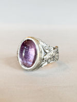 Load image into Gallery viewer, Amethyst Signet Ring With Birds and Flowers in Sterling Silver
