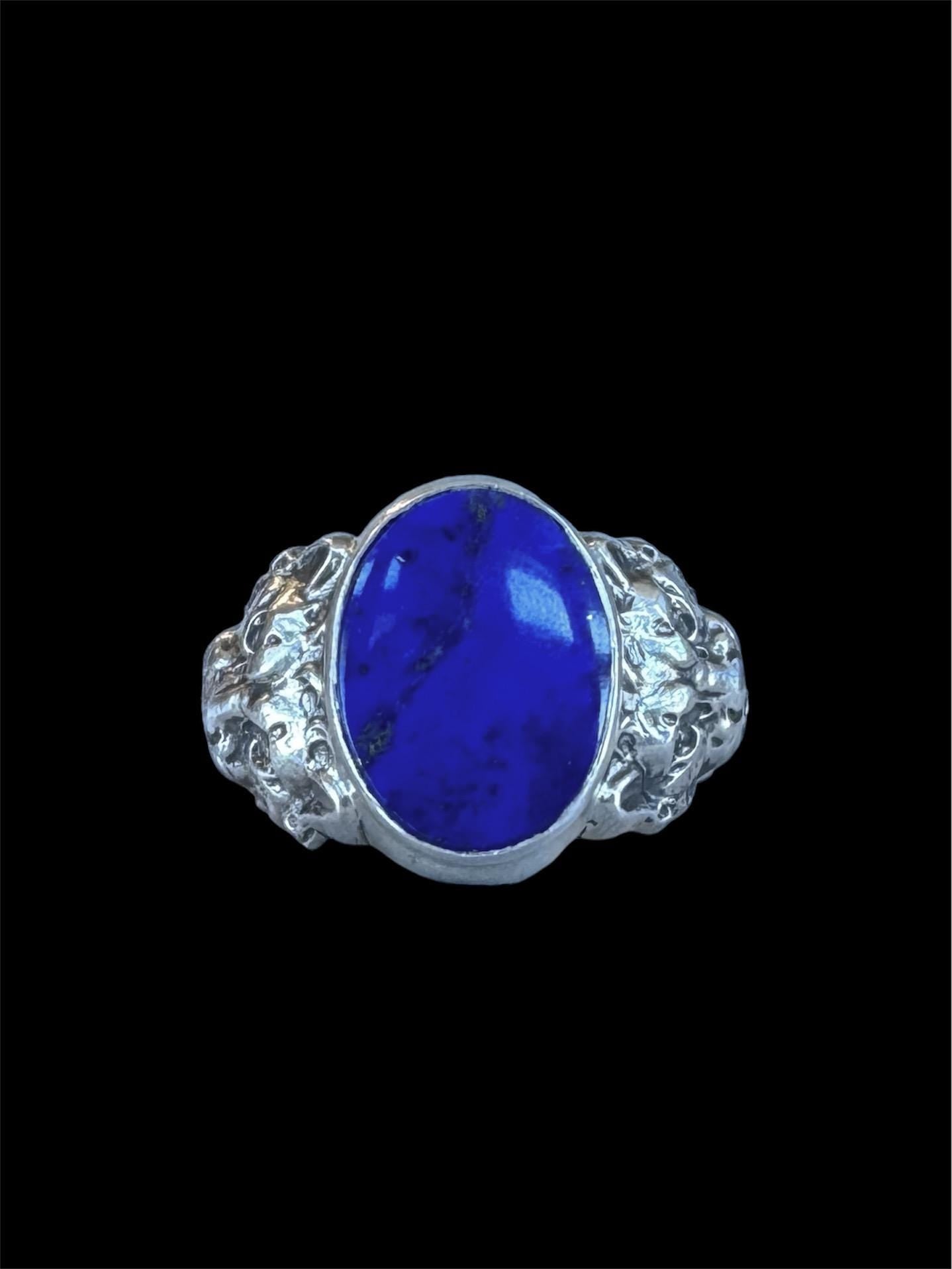 Lapis Lazuli Lion Signet Ring in Sterling Silver