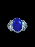 Load image into Gallery viewer, Lapis Lazuli Lion Signet Ring in Sterling Silver
