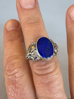 Load image into Gallery viewer, Lapis Lazuli Lion Signet Ring in Sterling Silver
