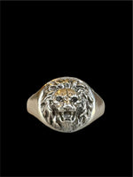 Load image into Gallery viewer, Lion Signet Ring with Black Diamond Eyes, sterling silver
