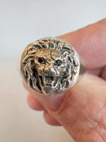 Load image into Gallery viewer, Lion Signet Ring with Black Diamond Eyes, sterling silver
