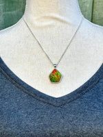 Load image into Gallery viewer, Geometric Ammonite pendant in Sterling Silver, iridescent green
