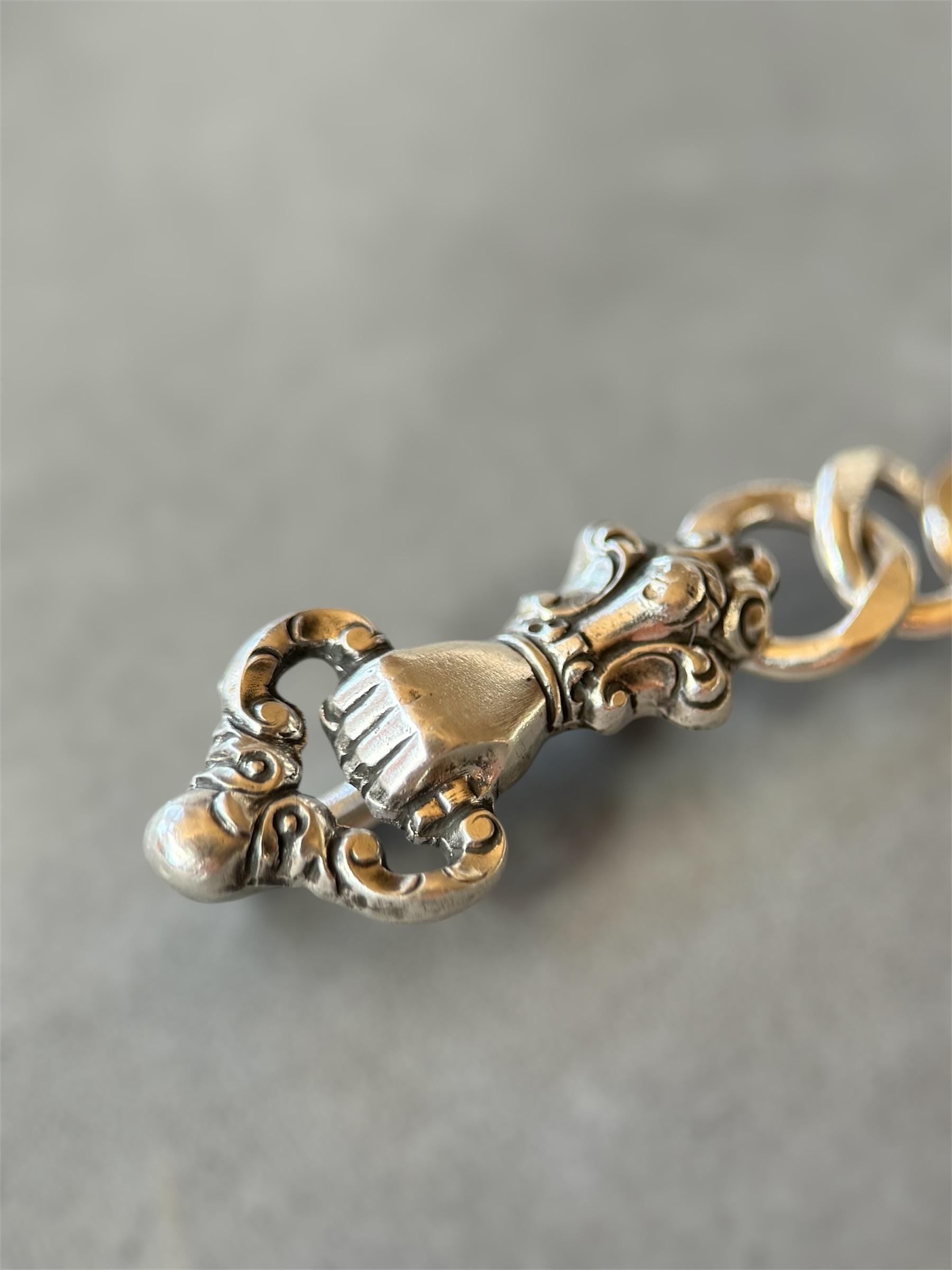Victorian Hand Curb Chain Bracelet, Sterling Silver, Cuban chain bracelet