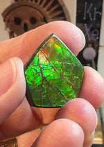 Load image into Gallery viewer, Geometric Ammonite pendant in Sterling Silver, iridescent green
