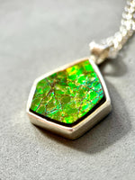 Load image into Gallery viewer, Geometric Ammonite pendant in Sterling Silver, iridescent green
