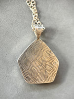 Load image into Gallery viewer, Geometric Ammonite pendant in Sterling Silver, iridescent green
